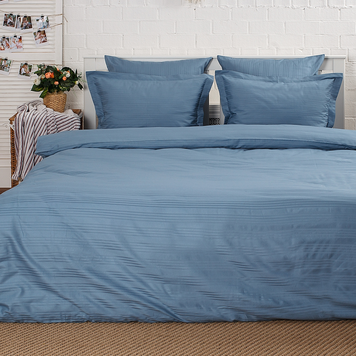 Постельное бельё Страйп-сатин | ПОСТЕЛЬНОЕ БЕЛЬЕ СТРАЙП-САТИН АКВАМАРИН