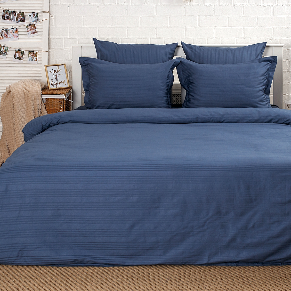Постельное бельё Страйп-сатин | Морская глубина